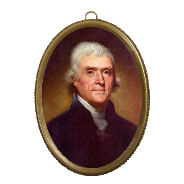 Portrait Revolutionary/Civil War 6-1/4″ Thomas Jefferson Print in Antiqued Beaded Brass Frame- Antique Vintage Style