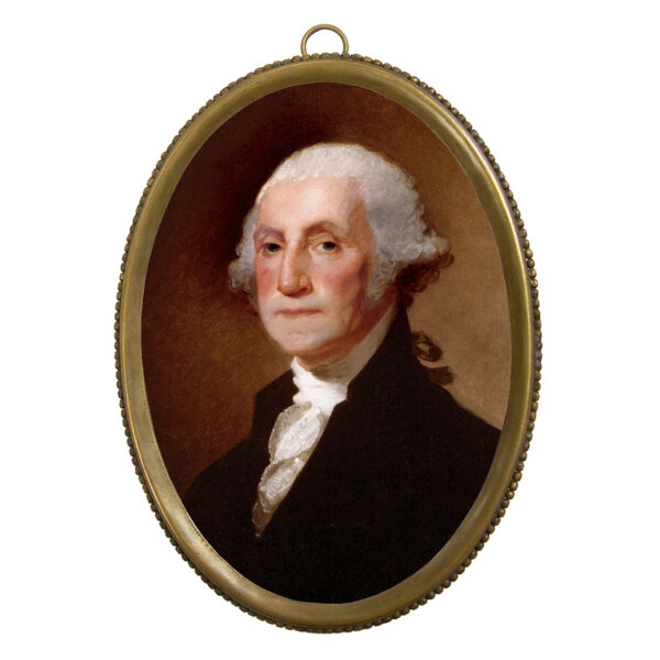 Portrait Revolutionary/Civil War 6-1/4″ George Washington Print in Antiqued Beaded Brass Frame- Antique Vintage Style