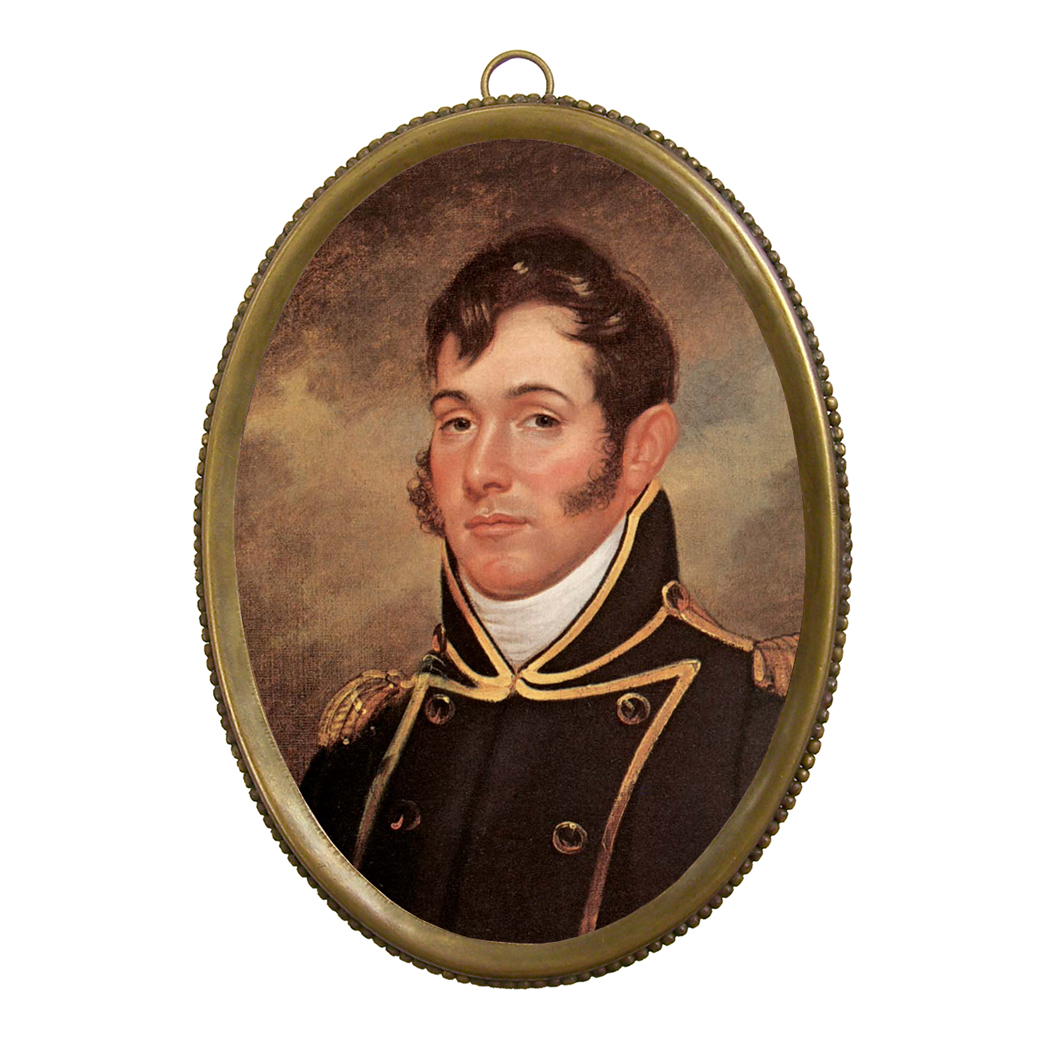 6-1/4" Oliver Hazard Perry Print in Antiqued Beaded Brass Frame- Antique Vintage Style