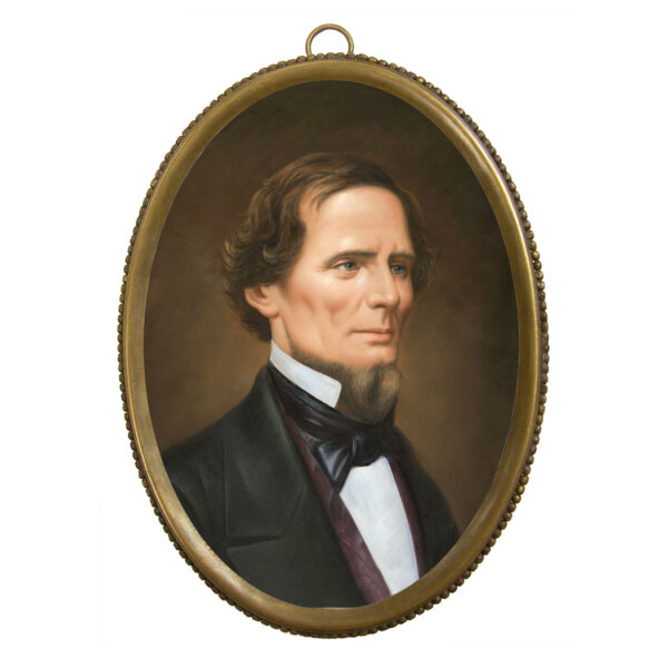 Portrait Revolutionary/Civil War 6-1/4″ Jefferson Davis Print in Antiqued Beaded Brass Frame- Antique Vintage Style