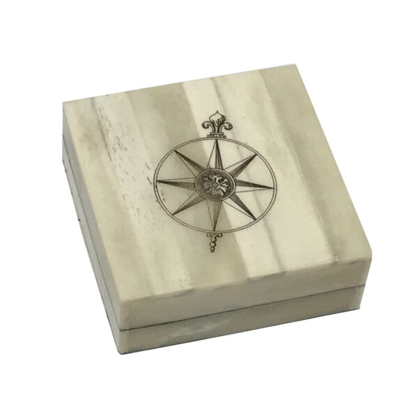 Scrimshaw/Bone & Horn Boxes Nautical Compass Rose Engraved Scrimshaw Compass Bone Box with Inlaid Brass Compass- Antique Vintage Style