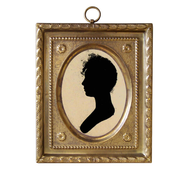 Early American Early American Woman by Peale Miniature Silhouette in 4-1/2″ Embossed Brass Frame