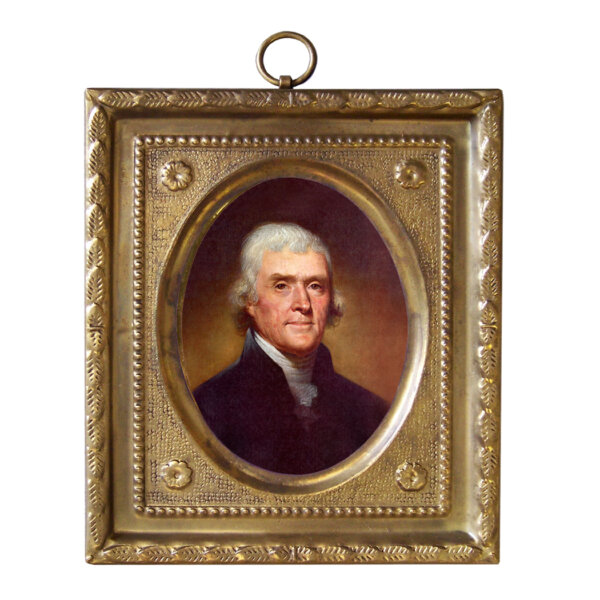 Portrait Revolutionary/Civil War 4-1/2″ Thomas Jefferson Reproduction Print in Embossed Brass Frame- Antique Vintage Style