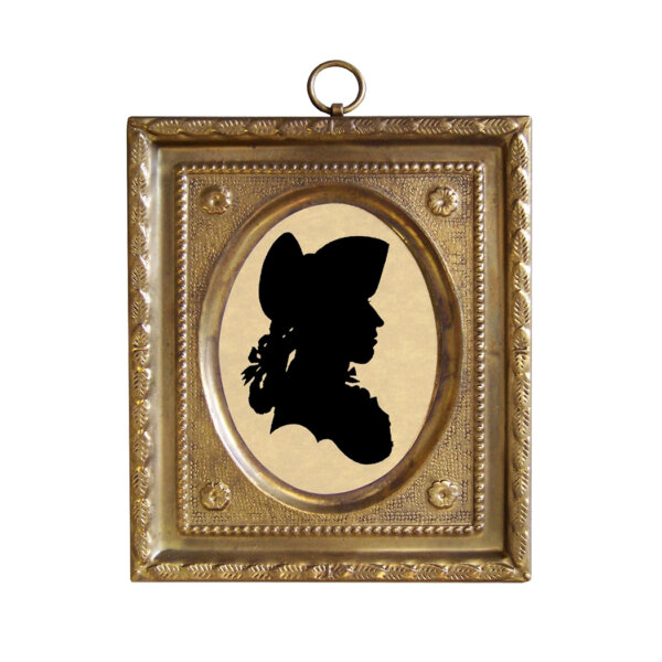 Early American Revolutionary/Civil War John Miers Miniature Silhouette in 4-1/2″ Embossed Brass Frame