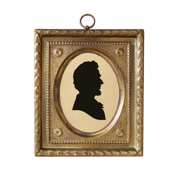Abraham Lincoln Miniature Silhouette in 4-1/2" Embossed Brass Frame