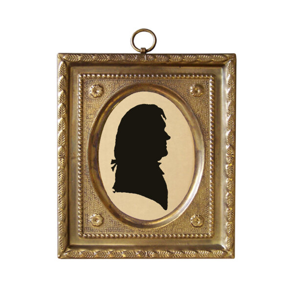Early American Revolutionary/Civil War Thomas Jefferson Miniature Silhouette in 4-1/2″ Embossed Brass Frame