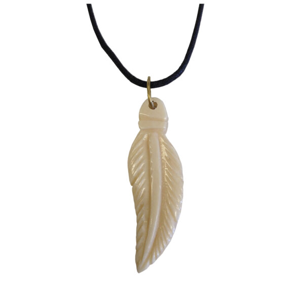 Jewelry Jewelry 2-1/2″ Bone Feather Pendant with Cord