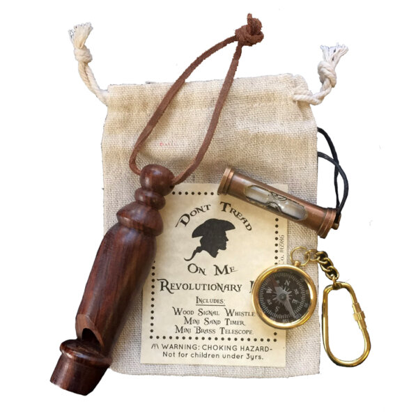 Toys & Games Revolutionary/Civil War Kit includes – 2″ Brass Sand Timer Necklace –  4″ Wood Whistle –  and 1-1/2″ Brass Compass Key Chain in a 4×5-1/2″ muslin bag with a draw string.
