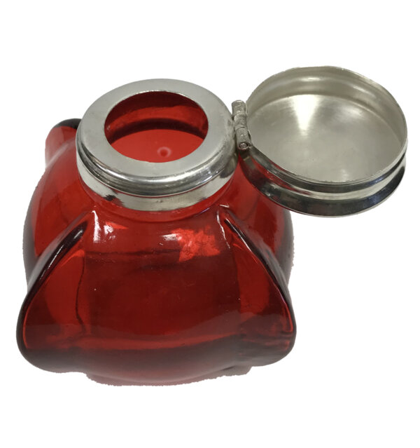Inkwells Writing 3″ Red Square Bubble Glass Inkwell with Nickel Plated Lid