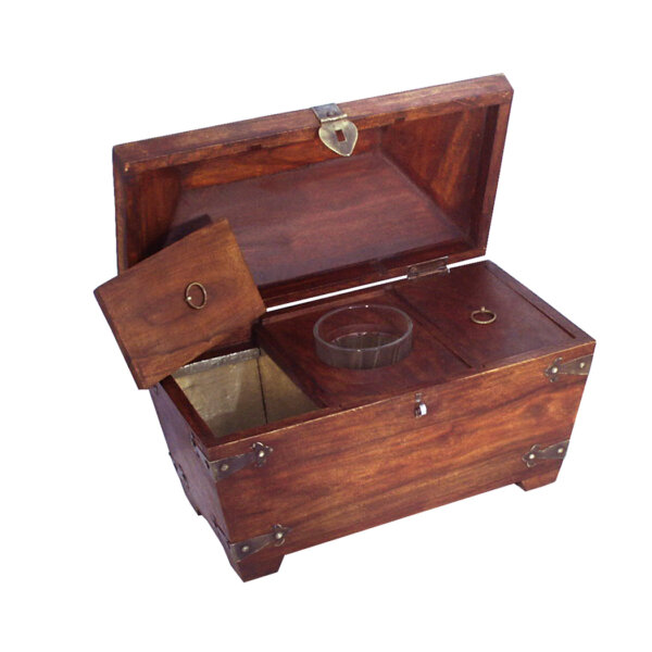 Teaware Early American 13″ Colonial Style Tea Caddy with Brass Accents- Antique Vintage Style