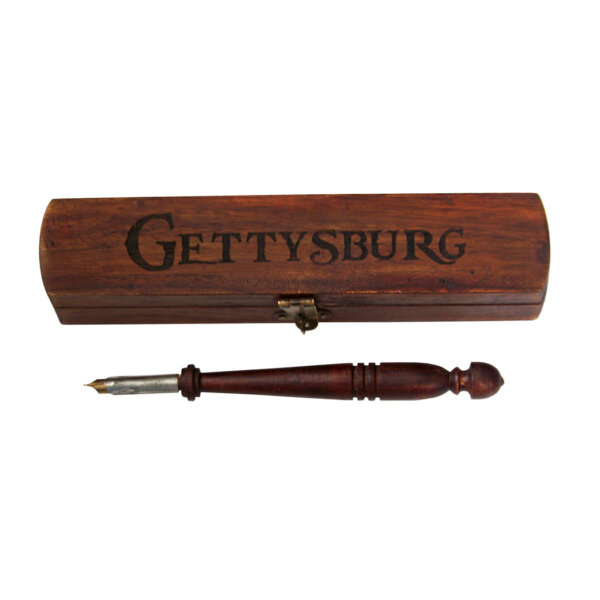Writing Boxes & Travel Trunks Revolutionary/Civil War 8″ Wood “Gettysburg” Single Pen Box with 7″ Wooden Nib Pen