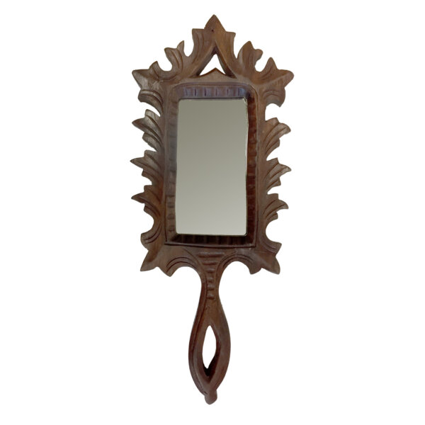 Early Decor Early American 7″ Hand-Carved Wood Hand Mirror- Colonial Reproduction Antique Vintage Style