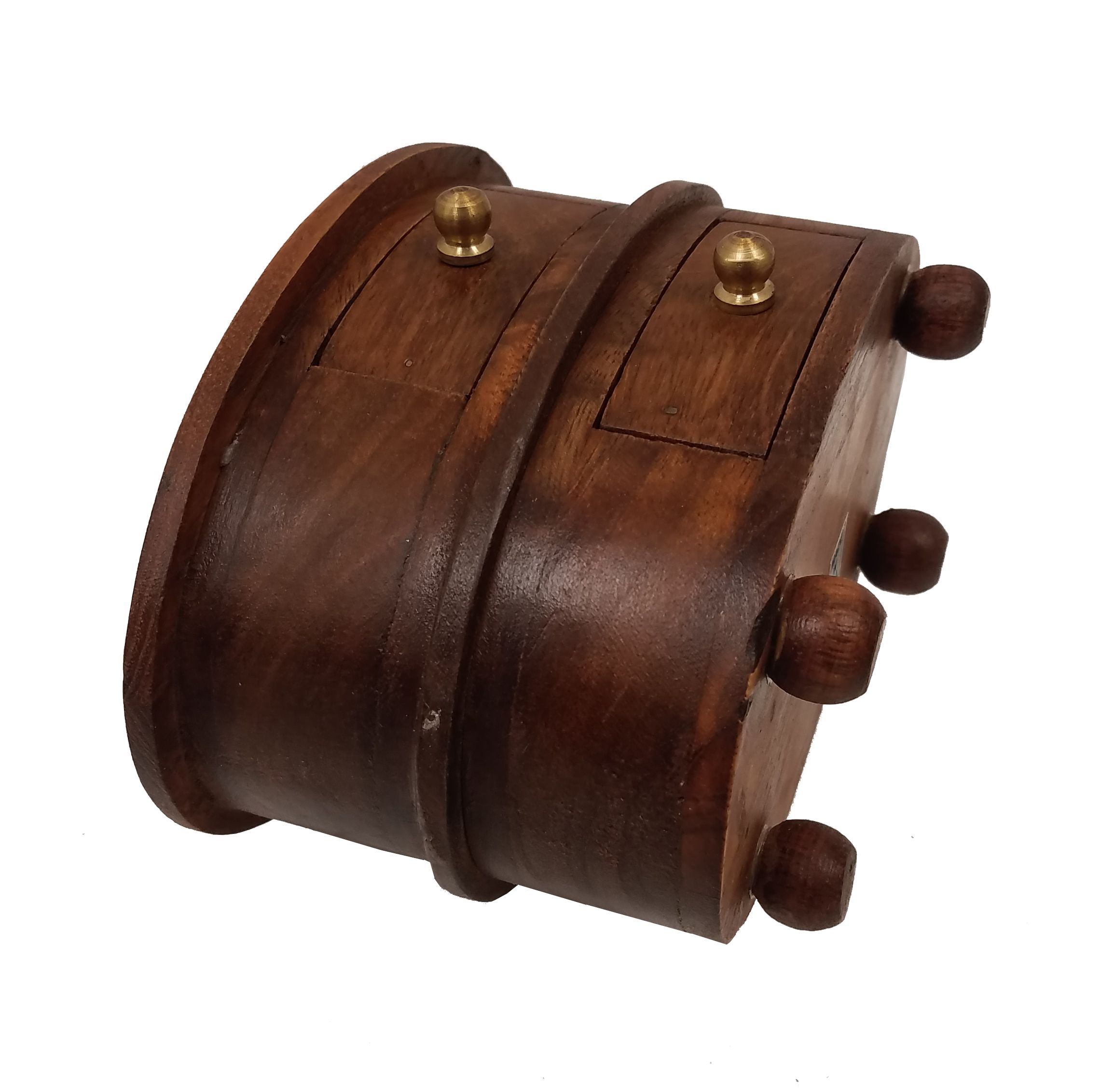 Solid Teak Wood Oval Jewelry or Trinket Box With Two Drawers