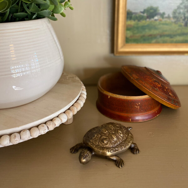 Desk Top Accessories Botanical/Zoological 4-1/4″ Antiqued Brass Turtle Box with Removable Lid- Antique Vintage Style