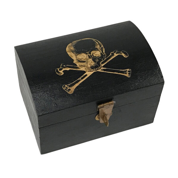 Decorative Boxes Pirate 4-3/4″ Engraved Pirate Skull and Cross Bones Vintage Solid Mango Wood Treasure Chest-Shaped Box Antique Reproduction