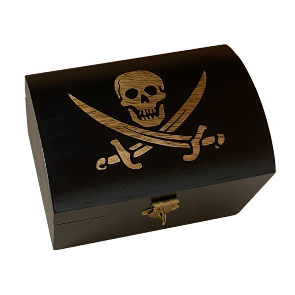 Decorative Boxes Pirate 4-3/4″ Engraved Pirate Captain Jack Rackham Flag Wood Treasure Chest- Antique Vintage Style