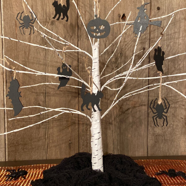 Halloween Decor Halloween Set of 6 Black Halloween Wooden Silhouette Ornaments- Spider –  Witch –  Ghost –  Pumpkin –  Cat –  Bat