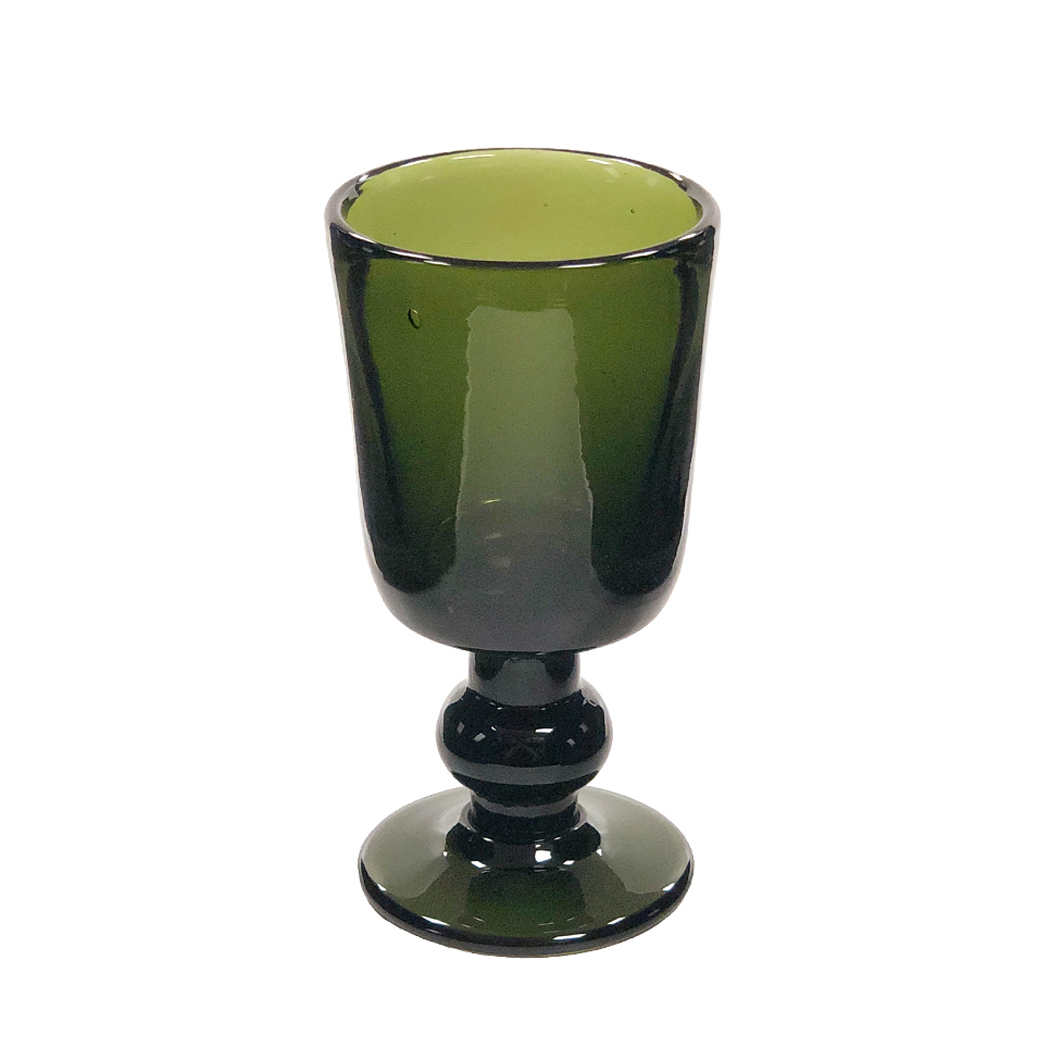 6" Hand-Blown Dark Green Thick Glass Antique Reproduction Wine/Water Goblet