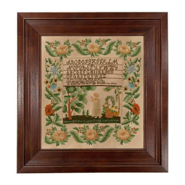 Cabin/Lodge Early American Framed Lucy Bugg Embroidery Needlepoint Sampler Print