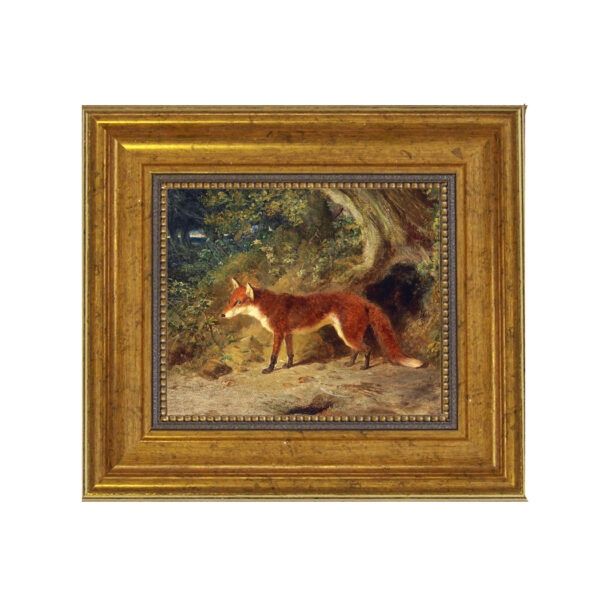 Fox and Feathers Framed Oil Painting Print on Canvas in Antiqued Gold Frame