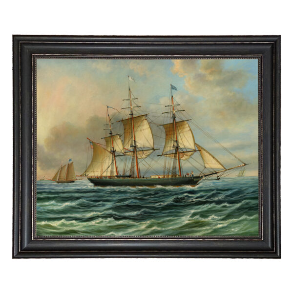 Baltimore Clipper Architect Framed Oil Painting Print on Canvas in Distressed Black Frame with Bead Accent. A 23-1/2" x 29-1/2" framed to 28-3/4" x 34-3/4".