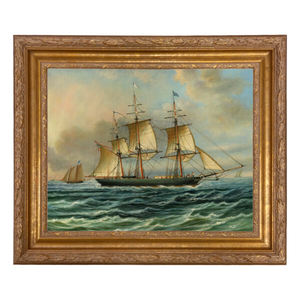 Baltimore Clipper Architect Framed Oil Painting Print on Canvas in Ornate Antiqued Gold Frame. A 16" x 20" framed to 21-3/4" x 25-3/4".