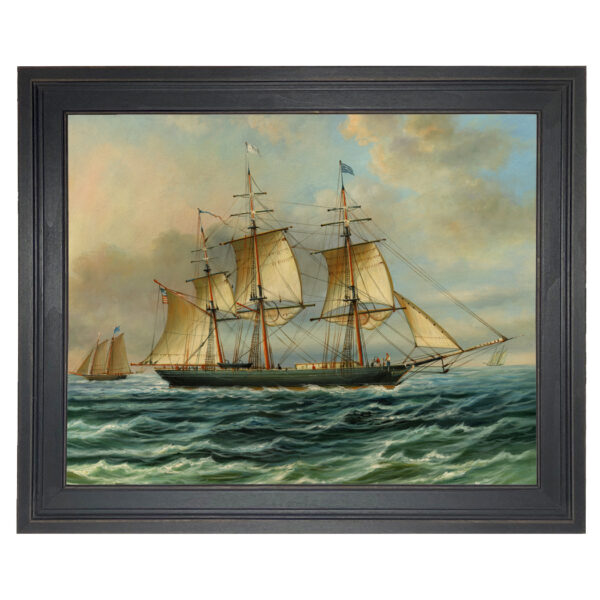 Baltimore Clipper Architect Framed Oil Painting Print on Canvas in Distressed Black Solid Wood Frame.