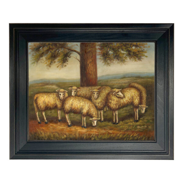 Farm/Pastoral Early American Flock of Six Sheep in a Meadow