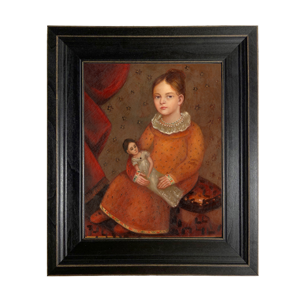 Painting Prints on Canvas Primitive Girl with Doll Primitive