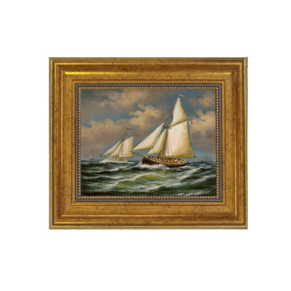 Accurately reproduced from original works. This is an antiqued reproductions on canvas and framed in the proper period reproduction frame. Painting is 5