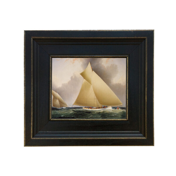 Mayflower Leading Galatea Framed Oil Painting Print on Canvas in Distressed Black Wood Frame. A 5 x 6