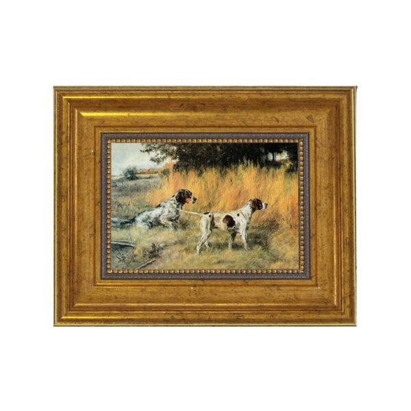 On Point, Accurately reproduced from original works. This is an antiqued reproduction on canvas and framed in the proper period reproduction frame. Painting is 4" x 6"
