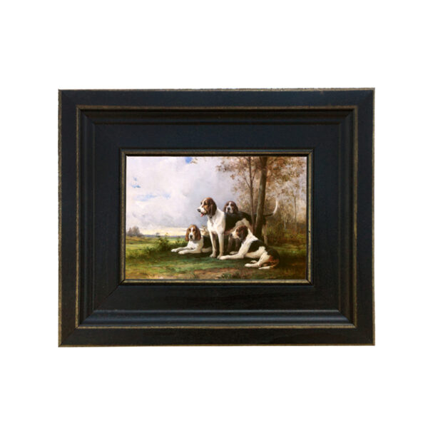 A Moment's Rest Framed Oil Painting Print on Canvas in Distressed Black Wood Frame