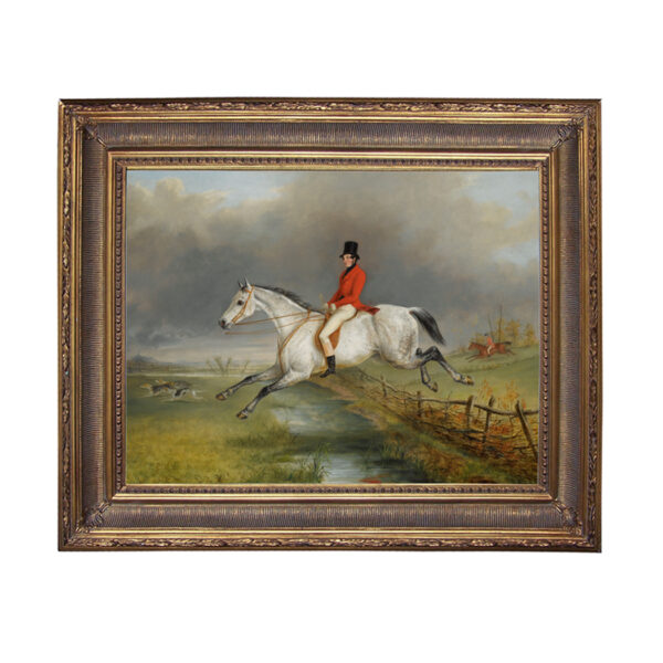 Sir Arnold on Hunter Framed Oil Painting Print on Canvas in Antiqued Gold Frame. A 16