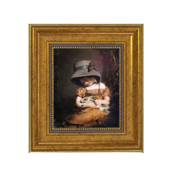 Girl with Rabbit Framed Oil Painting Print on Canvas
