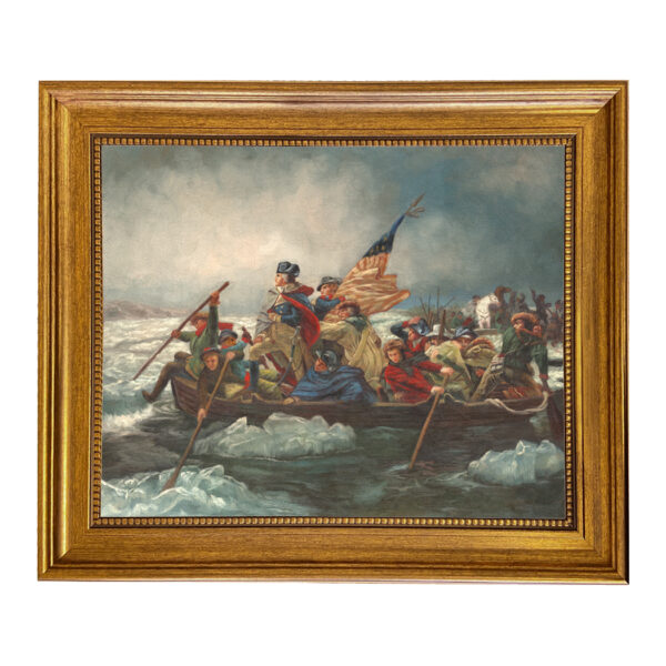 George Washington Crossing Delaware Framed Oil Painting Print on Canvas in Antiqued Gold Frame. An 11