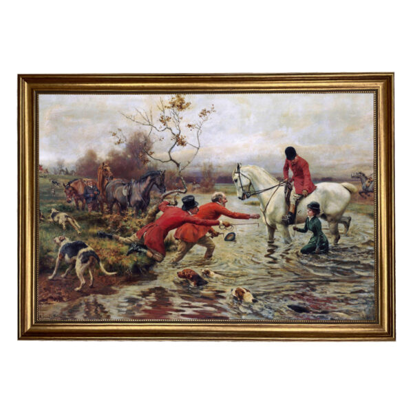 In The Creek Framed Equestrian Oil Painting Print on Canvas in Antiqued Gold Frame. A 13