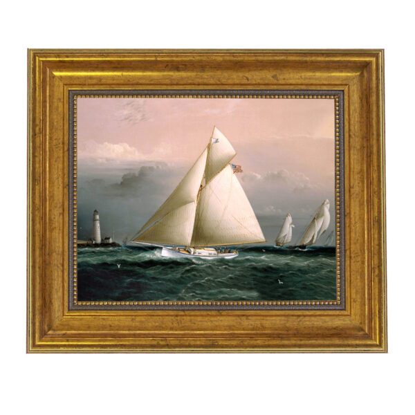 Chiquita Racing Off Boston Lighthouse Framed Oil Painting Print on Canvas in Antiqued Gold Frame