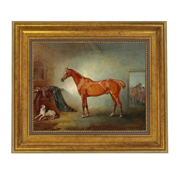 Chestnut Hunter "Firebird" Framed Oil Painting Print on Canvas in Antiqued Gold Frame