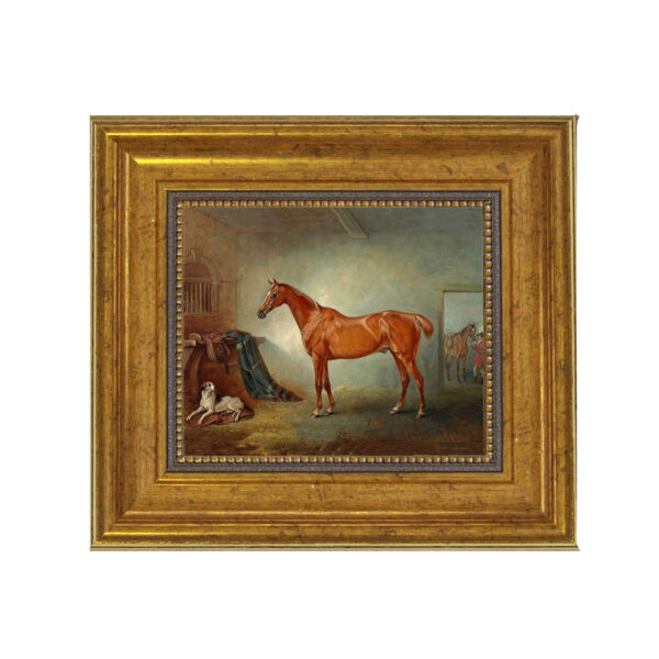 Chestnut Hunter "Firebird" Framed Oil Painting Print on Canvas in Antiqued Gold Frame