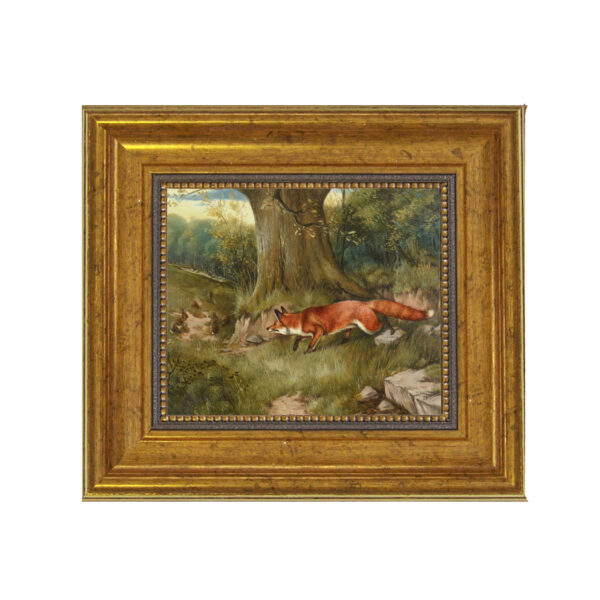 Fox Hunting Rabbits by J.A. Wheeler Framed Oil Painting Print on Canvas in Antiqued Gold Frame
