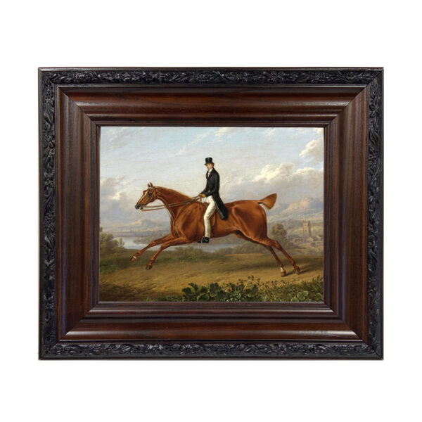 A Gentleman on a Galloping Chestnut Horse by Charles Towne - Reproduction Oil Painting Print on Canvas Framed in a Brown/Black Solid Oak Frame