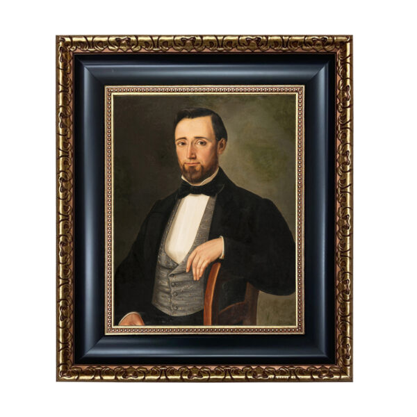 Early Victorian Gentleman Framed Oil Painting Print on Canvas in Black and Antiqued Gold Frame
