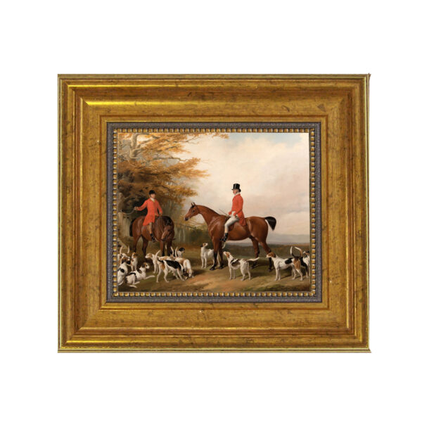 The Meeting Fox Hunt Scene Framed Oil Painting Print on Canvas in Antiqued Gold Frame