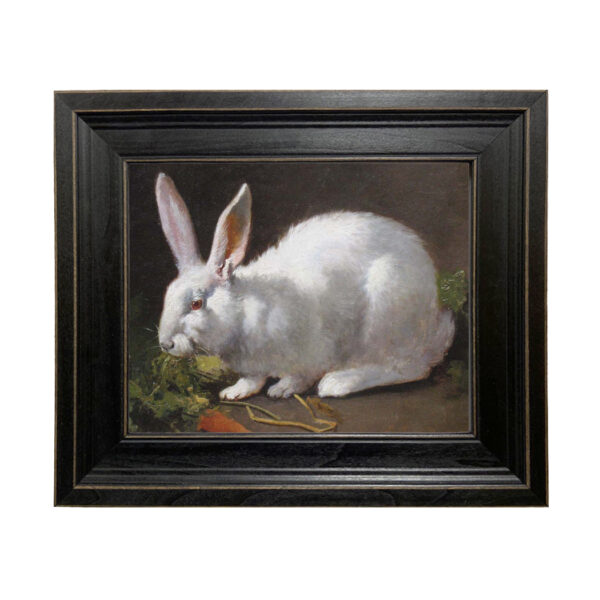 White Rabbit Oil Painting Print Reproduction on Canvas in Distressed Black Solid Ash Frame