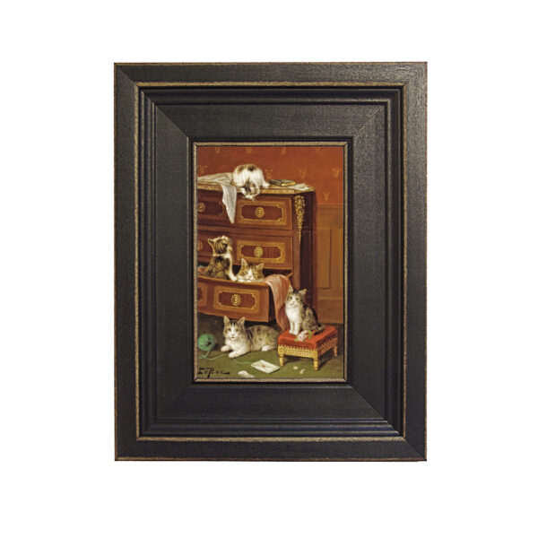 Musical Kittens; A New Hiding Place by Jules Leroy Framed Oil Painting Print on Canvas