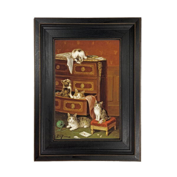 Musical Kittens; A New Hiding Place by Jules Leroy Framed Oil Painting Print on Canvas