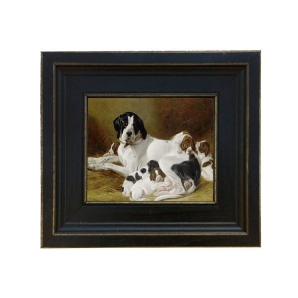 The New Litter by Richard Ansdell Framed Oil Painting Print on Canvas in Distressed Black Frame with Bead Accent. A 5" x 6" Framed to 8-1/2" x 9-1/2"