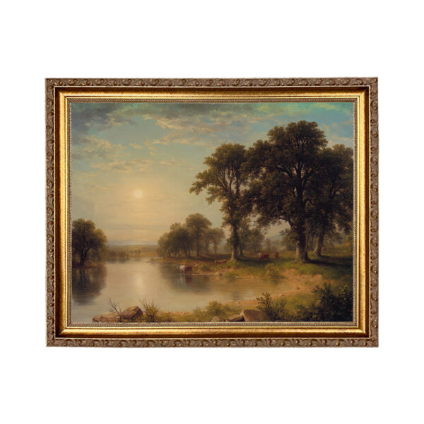Summer Afternoon by Asher Durand Small Nature Landscape Oil Painting Print on Canvas in Thin Gold Frame- An 11