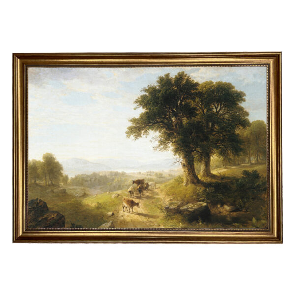 River Scene by Asher Durand Nature Landscape Oil Painting Print on Canvas in Antiqued Gold Frame- Framed to 23-1/2" x 33-1/2"
